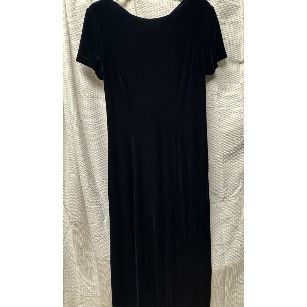 Vintage Caren Desiree Co. Deep Navy Blue Velvet Maxi Dress Size 10 Fitted Flair